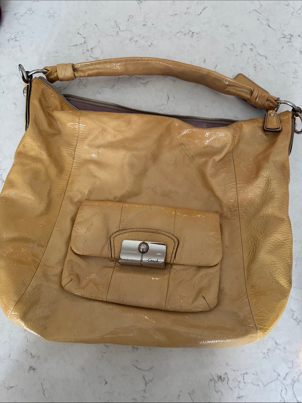 Coach Patent Leather Shoulder Bag in Tan